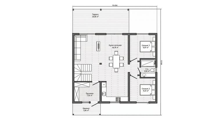 Планировка ФЛЕТ 150 из каталога Хвои Бел